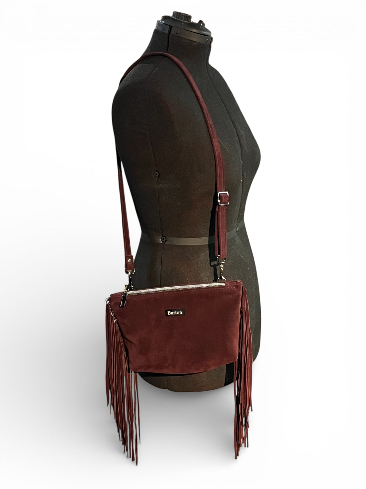 Burgundy Suede Fringe Crossbody