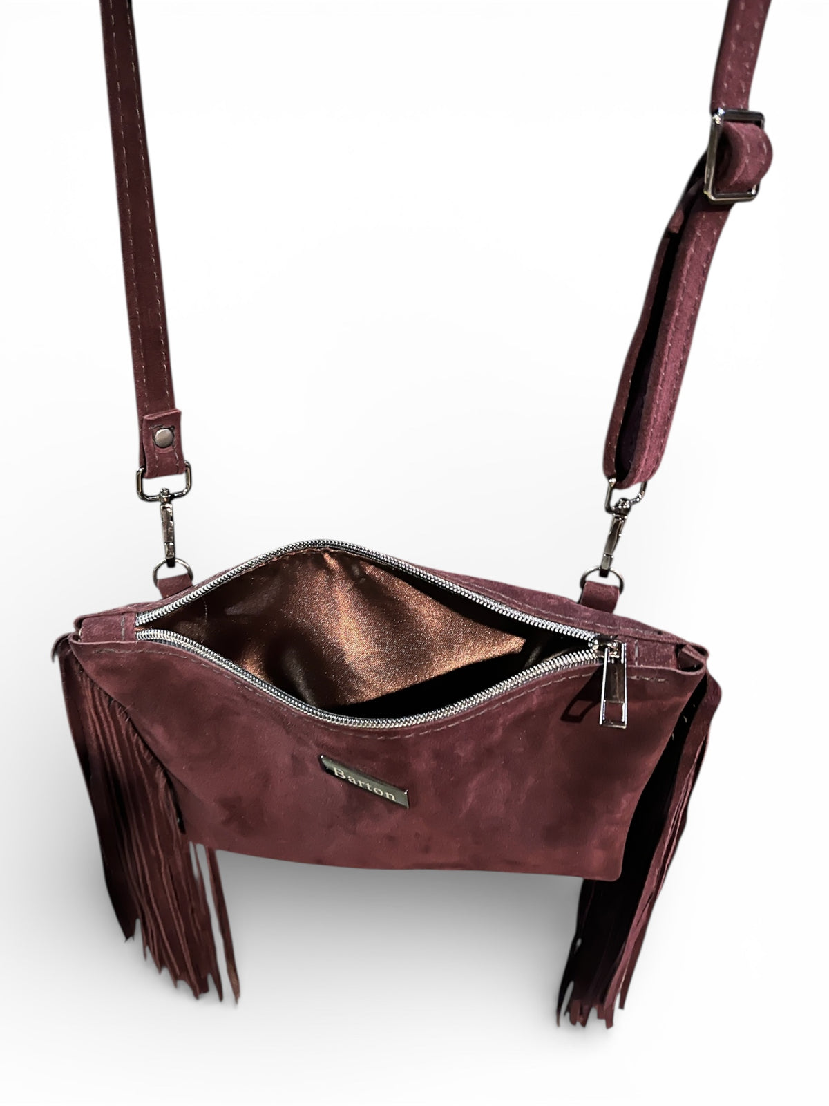 Burgundy Suede Fringe Crossbody