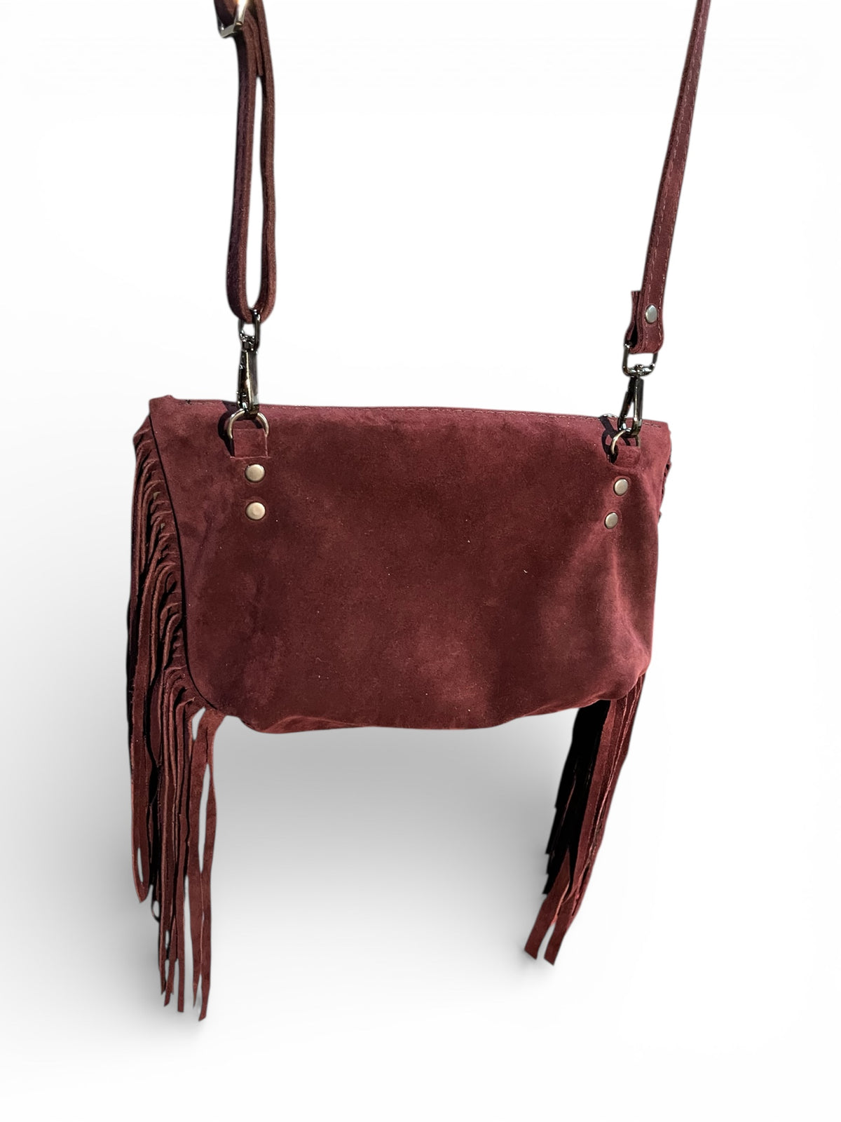 Burgundy Suede Fringe Crossbody