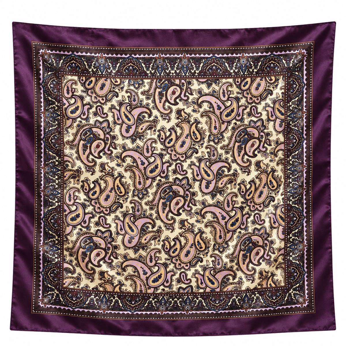 Full Purple Paisley 36 inch square scarf with purple border