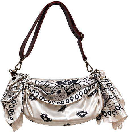 White Bandana 36 inch square scarf styled on a Barton bag; bag sold separately